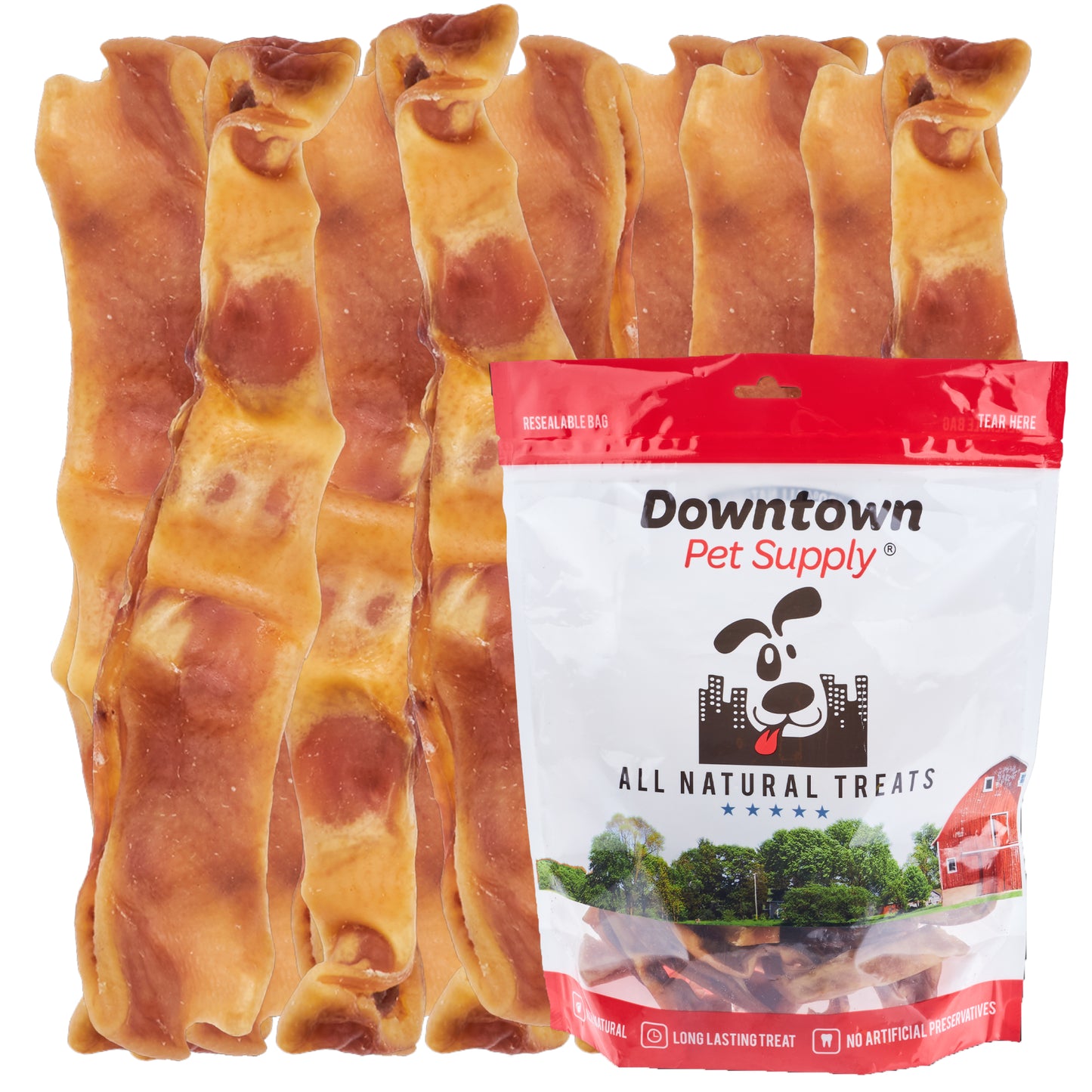 Pig Ear Strips - 100% Natural Dog Chew Treats for Small Dogs - By Size