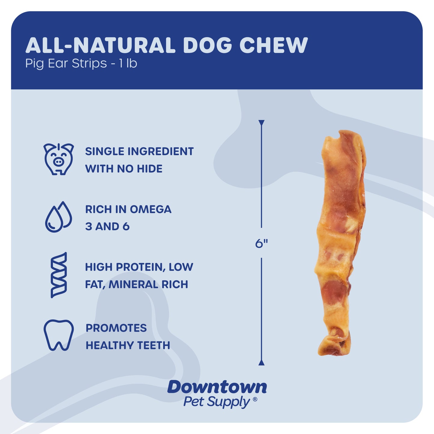 Pig Ear Strips - 100% Natural Dog Chew Treats for Small Dogs - By Size