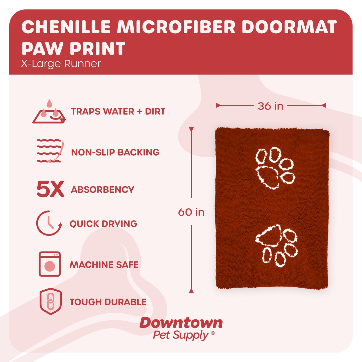 My Doggy Place - Ultra Absorbent Microfiber Dog Pet Door Mat, Durable, Quick Drying, Washable, Prevent Mud Dirt, Keep Your House Clean (Paw Print Design)