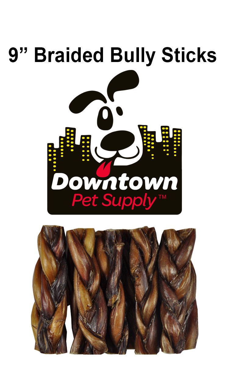 9" Braided Bully Sticks - Natural Dog Chew Treats - Multi-Pack Options