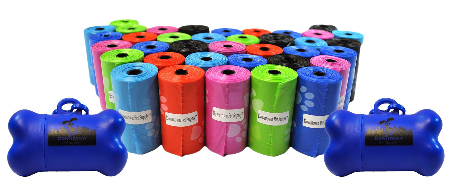 Dog Poop Bags with 2 Dispensers - Multi-Color and Pack Options