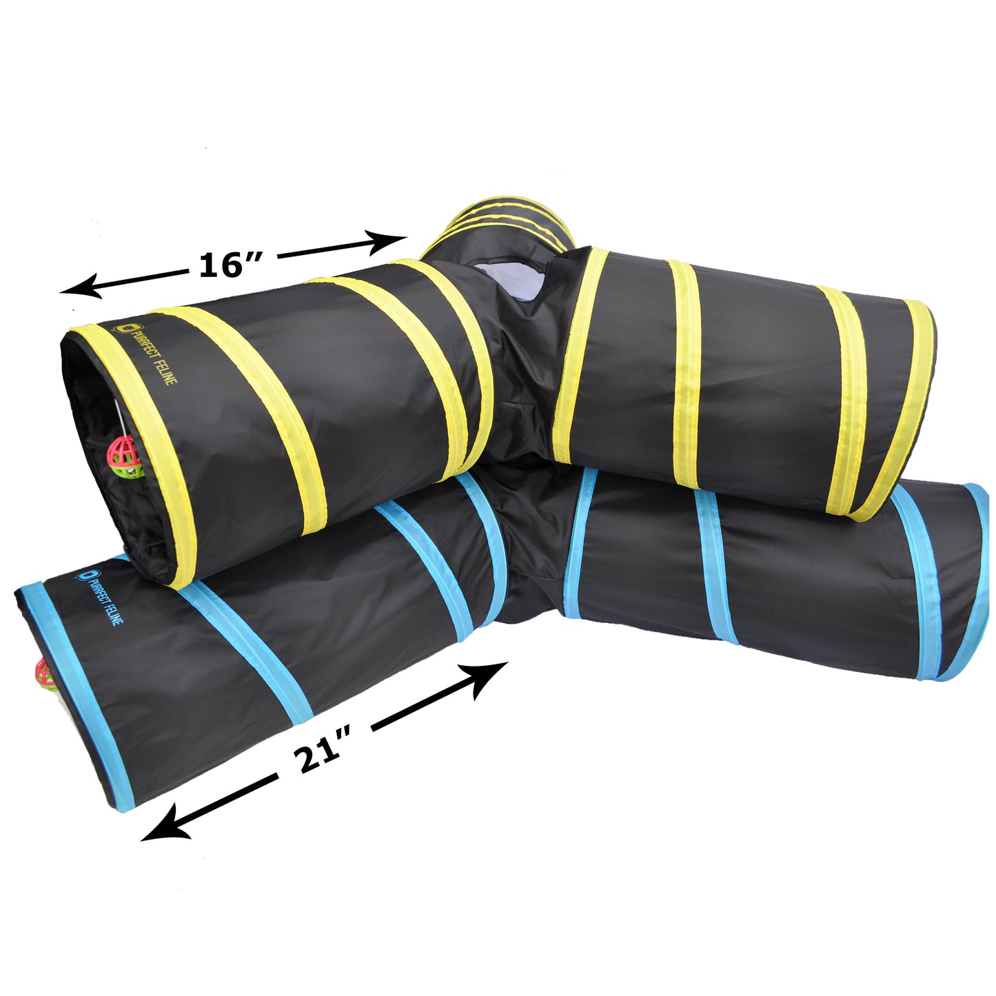 Collapsible 3-way Cat Tunnel with Toy - Multi-Size and Color Options