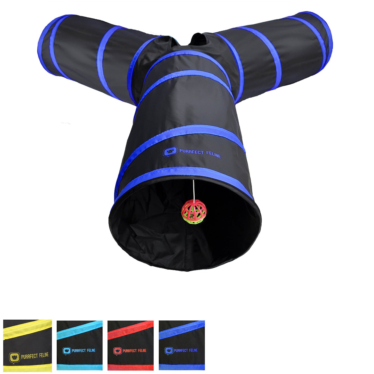 Collapsible 3-way Cat Tunnel with Toy - Multi-Size and Color Options