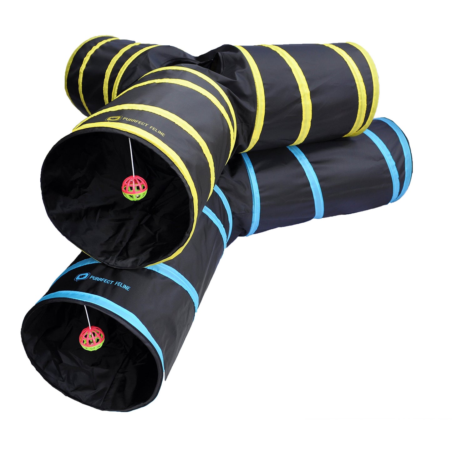 Collapsible 3-way Cat Tunnel with Toy - Multi-Size and Color Options