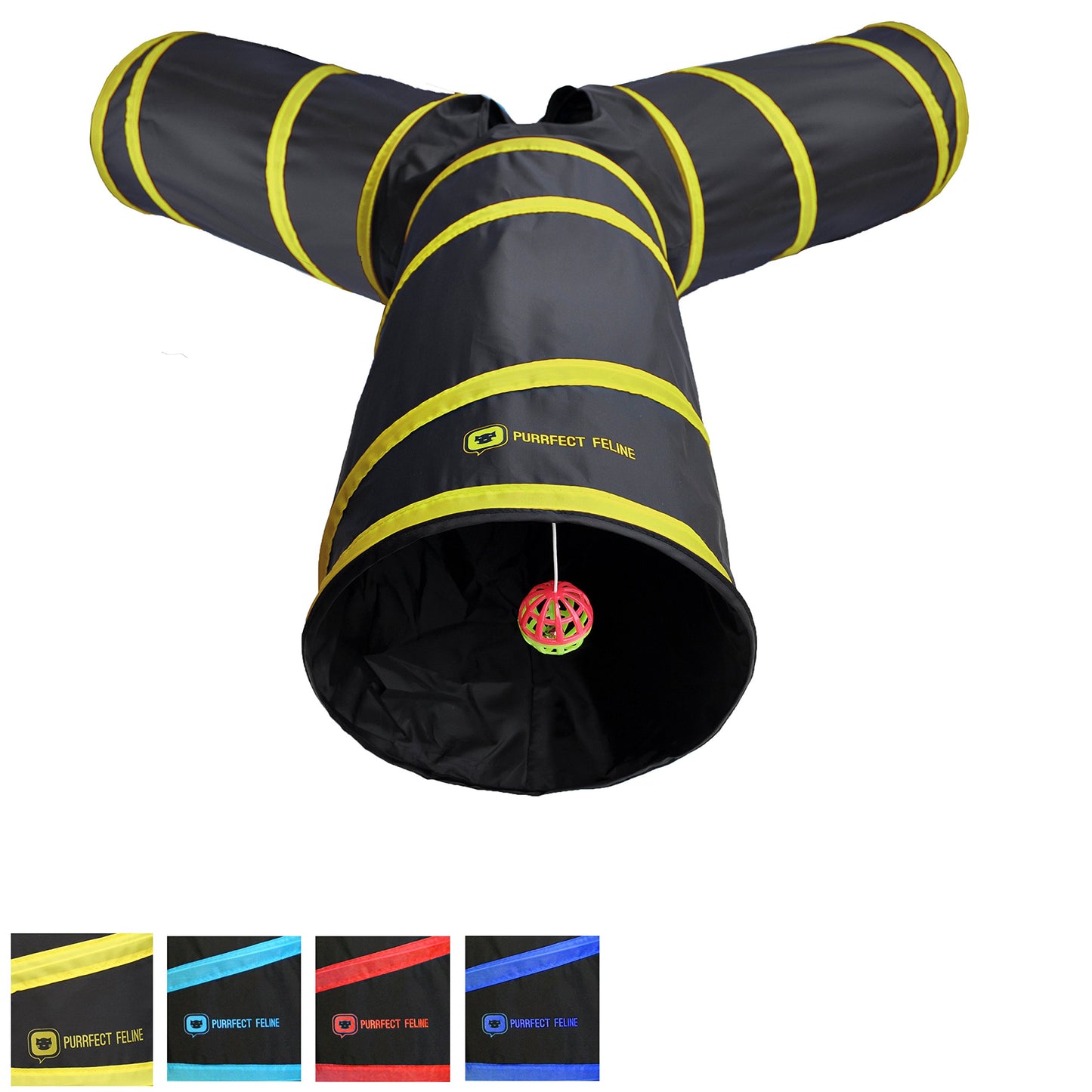 Collapsible 3-way Cat Tunnel with Toy - Multi-Size and Color Options