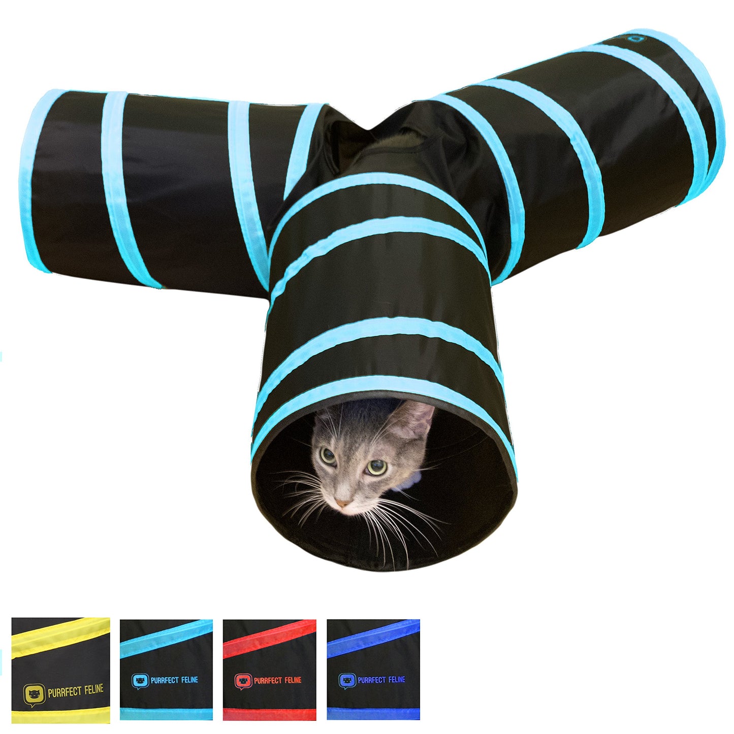 Collapsible 3-way Cat Tunnel with Toy - Multi-Size and Color Options