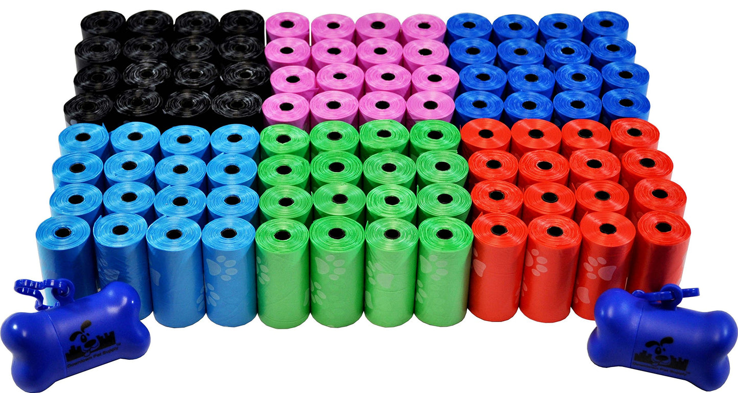 Dog Poop Bags with 2 Dispensers - Multi-Color and Pack Options
