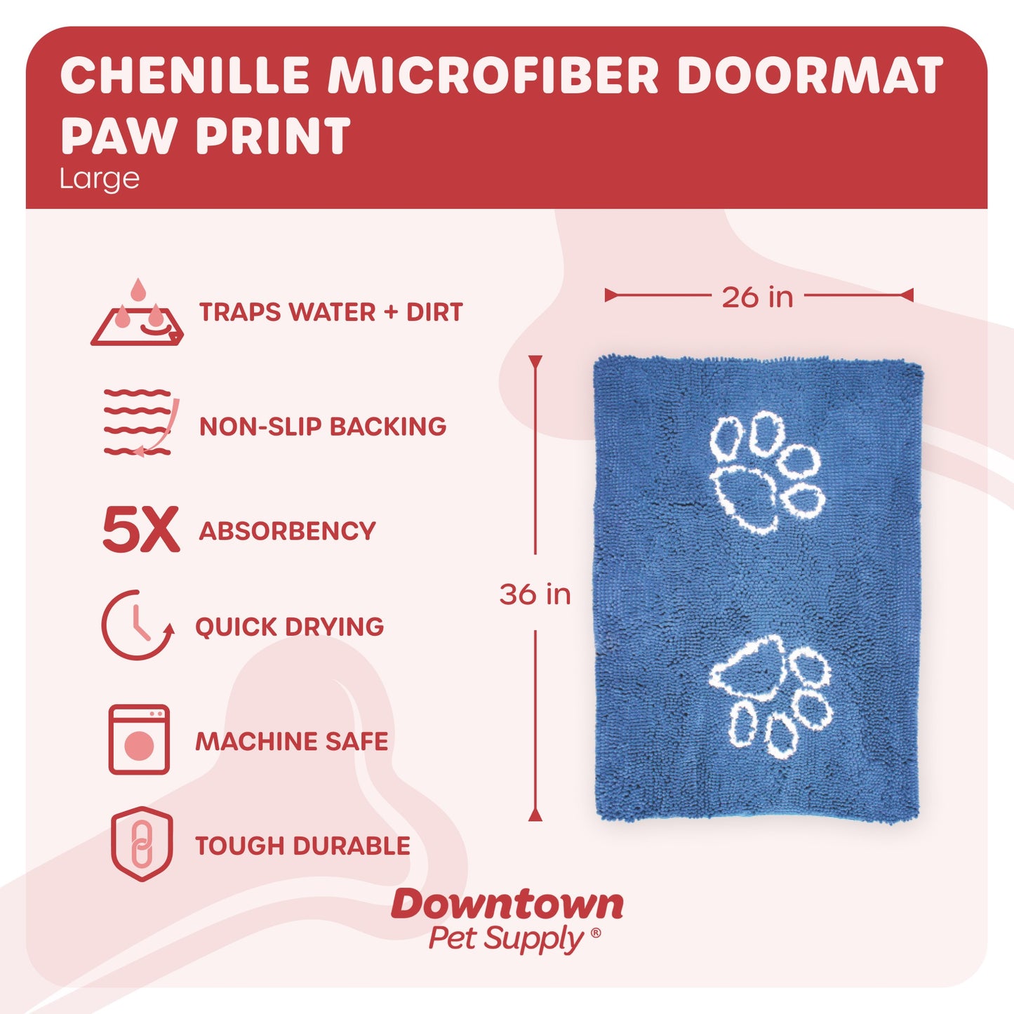 My Doggy Place - Ultra Absorbent Microfiber Dog Pet Door Mat, Durable, Quick Drying, Washable, Prevent Mud Dirt, Keep Your House Clean (Paw Print Design)