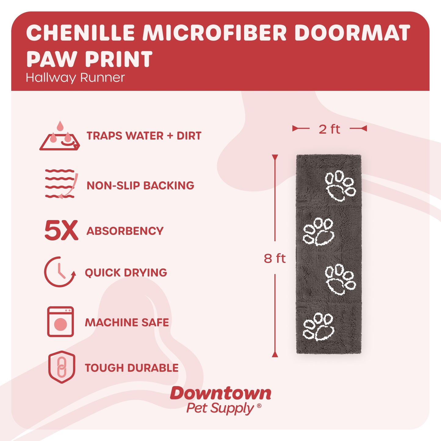 My Doggy Place - Ultra Absorbent Microfiber Dog Pet Door Mat, Durable, Quick Drying, Washable, Prevent Mud Dirt, Keep Your House Clean (Paw Print Design)