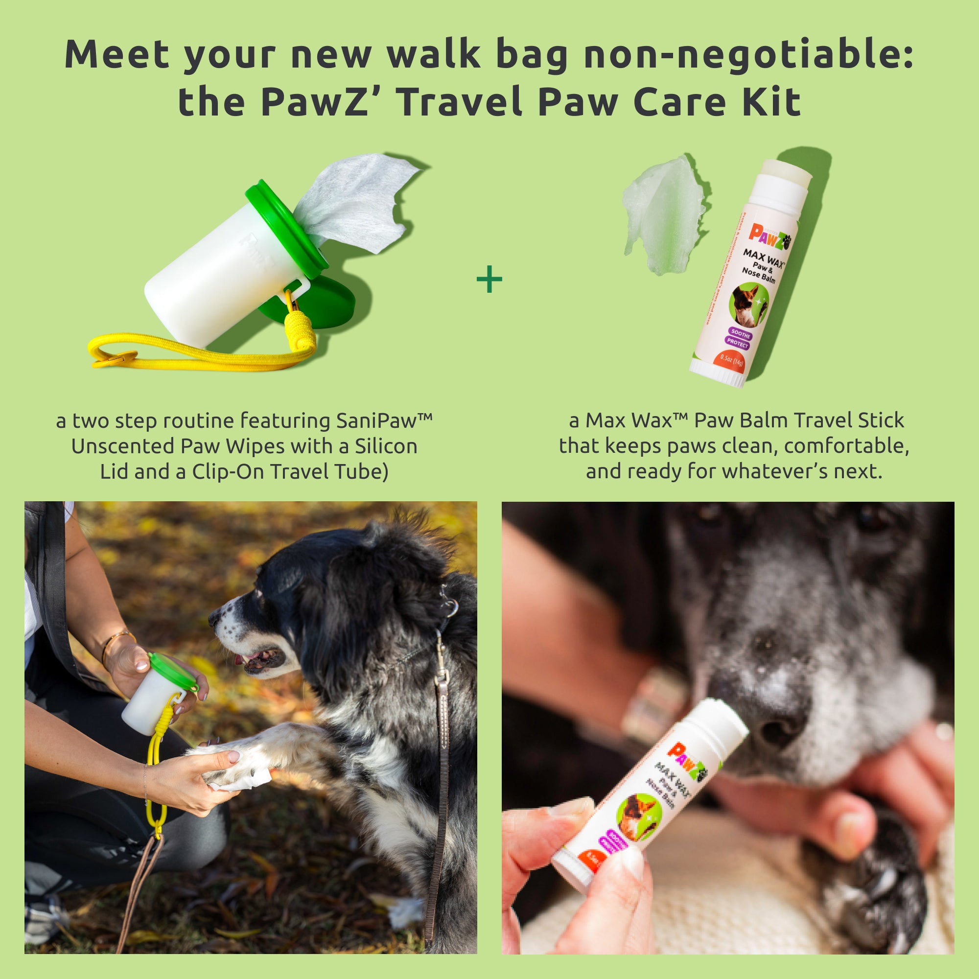 PawZ Travel Paw Care Kit – SaniPaw™ Paw Wipes + Max Wax™ Paw Balm