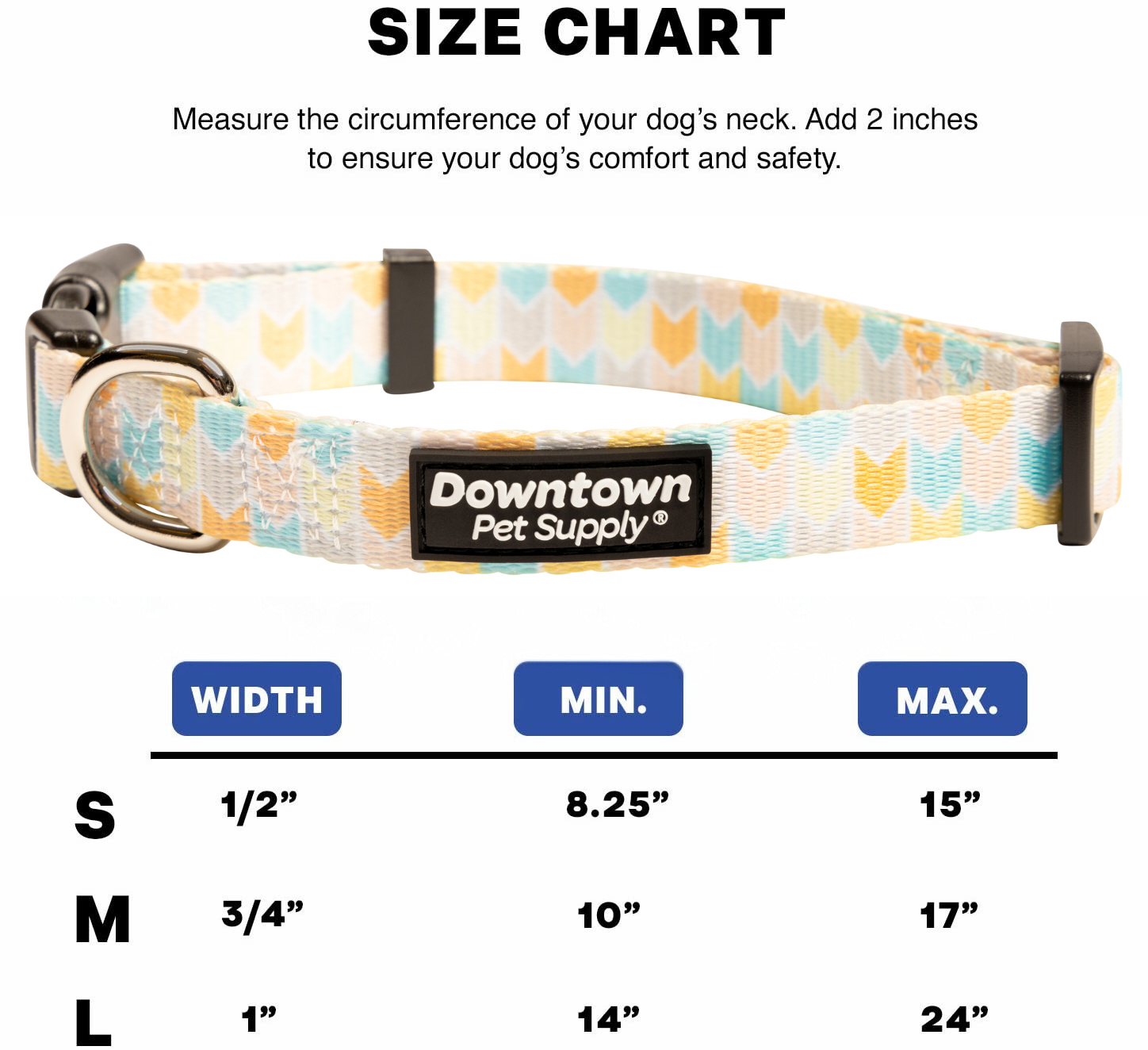 Chevron - Dog Collar with Premium Nickel Plated D-ring