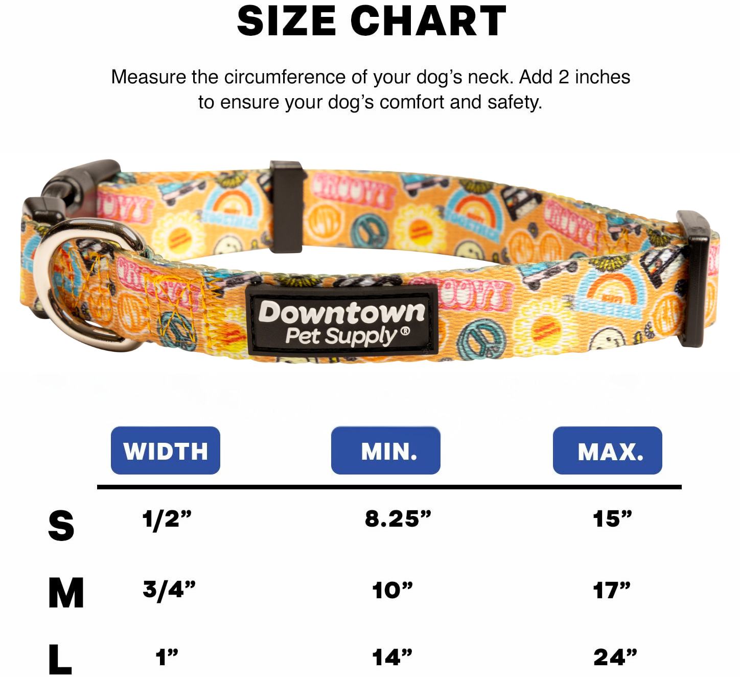 Good Vibes Pattern - Dog Collar with Premium Nickel Plated D-ring