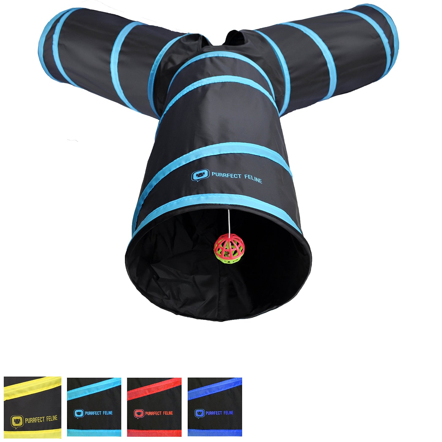 Collapsible 3-way Cat Tunnel with Toy - Multi-Size and Color Options