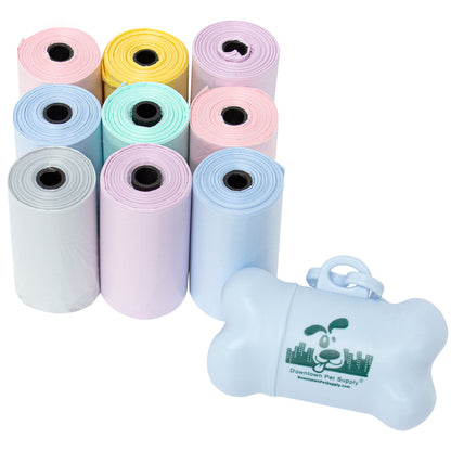 Dog Pet Waste Poop Bags Scented with Lavender in Rainbow Pastel with Leash Clip and Dispenser