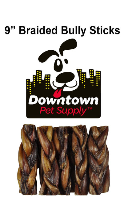 9" Braided Bully Sticks - Natural Dog Chew Treats - Multi-Pack Options
