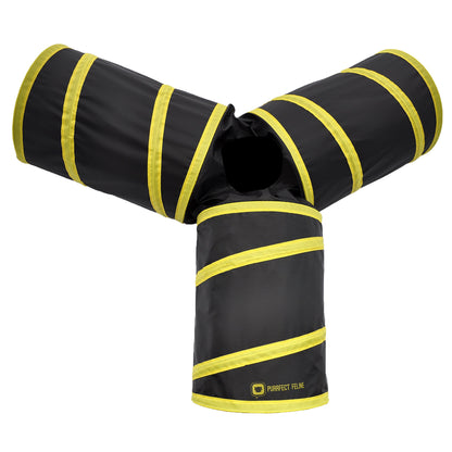 Collapsible 3-way Cat Tunnel with Toy - Multi-Size and Color Options