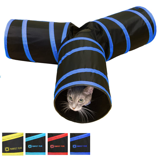 Collapsible 3-way Cat Tunnel with Toy - Multi-Size and Color Options