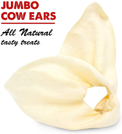 Cow Ears - Best Natural Grain Free, No Rawhide, Long Lasting Dog Dental Chews and Treats for Large and Medium Aggressive Chewers (5 Pack, 12 Pack, 25 Pack)