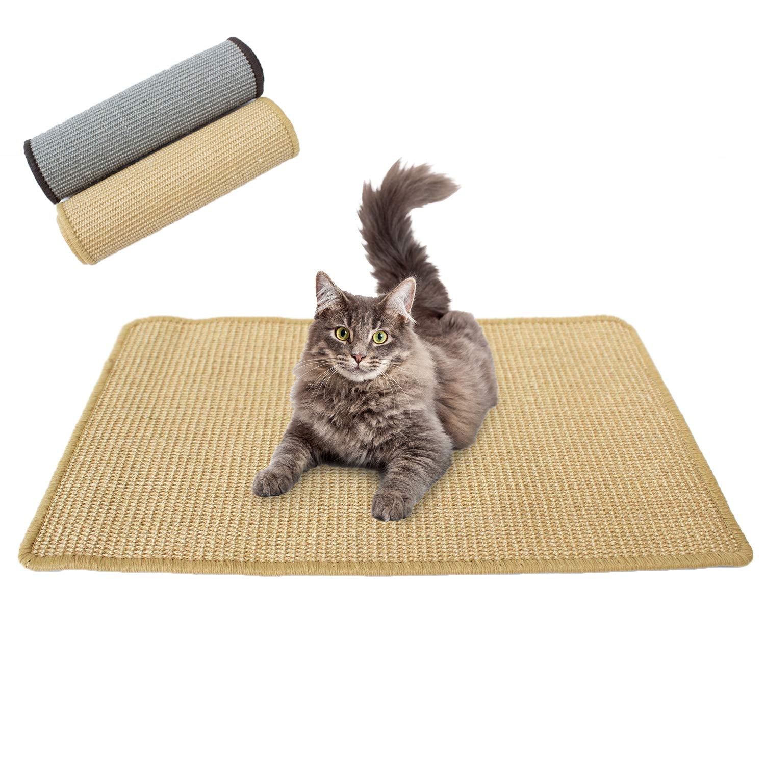 Downtown Pet Supply Natural Cat Scratching Mat with Premium Sisal, Exerciser Mat Toy for Kitty with Non Slip Backing Oatmeal, Small