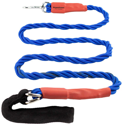 Heavy Duty Braided Bungee Leash with 5 Foot Durable Shock Absorbing Design and Padded Handle Black & Orange or Red & Blue in 6 MM and 8 MM by Downtown Pet Supply