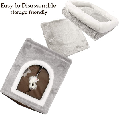 Collapsible Plush Cat House - Easy Assembly - Multi-Color Options