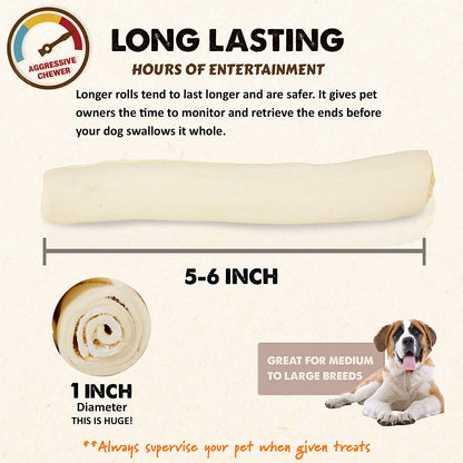 All Natural Bulk Rawhide Retriever Rolls Chew Treats, Long Lasting, Large Thick Cut Beef Rawhide (Available in 5-6, 7-8, 9-10, and 10-11 inch Rolls)
