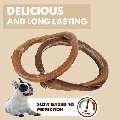 All Natural Bully Stick Rings Value Packs - Healthy Grain Free Grass Fed Beef Dog Dental Chew Treat (6 Pack, 12 Pack, 24 Pack)
