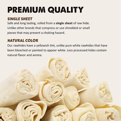 All Natural Bulk Rawhide Retriever Rolls Chew Treats, Long Lasting, Large Thick Cut Beef Rawhide (Available in 5-6, 7-8, 9-10, and 10-11 inch Rolls)