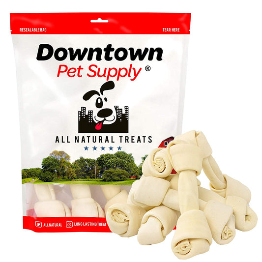 All Natural Bulk Rawhide Retriever Knots Chew Treats, Long Lasting, Large Thick Cut Beef Rawhide (Available in 3-4, 4-5, 5-6, 7-8 and 9-10 inch Rolls)