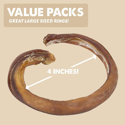 All Natural Bully Stick Rings Value Packs - Healthy Grain Free Grass Fed Beef Dog Dental Chew Treat (6 Pack, 12 Pack, 24 Pack)