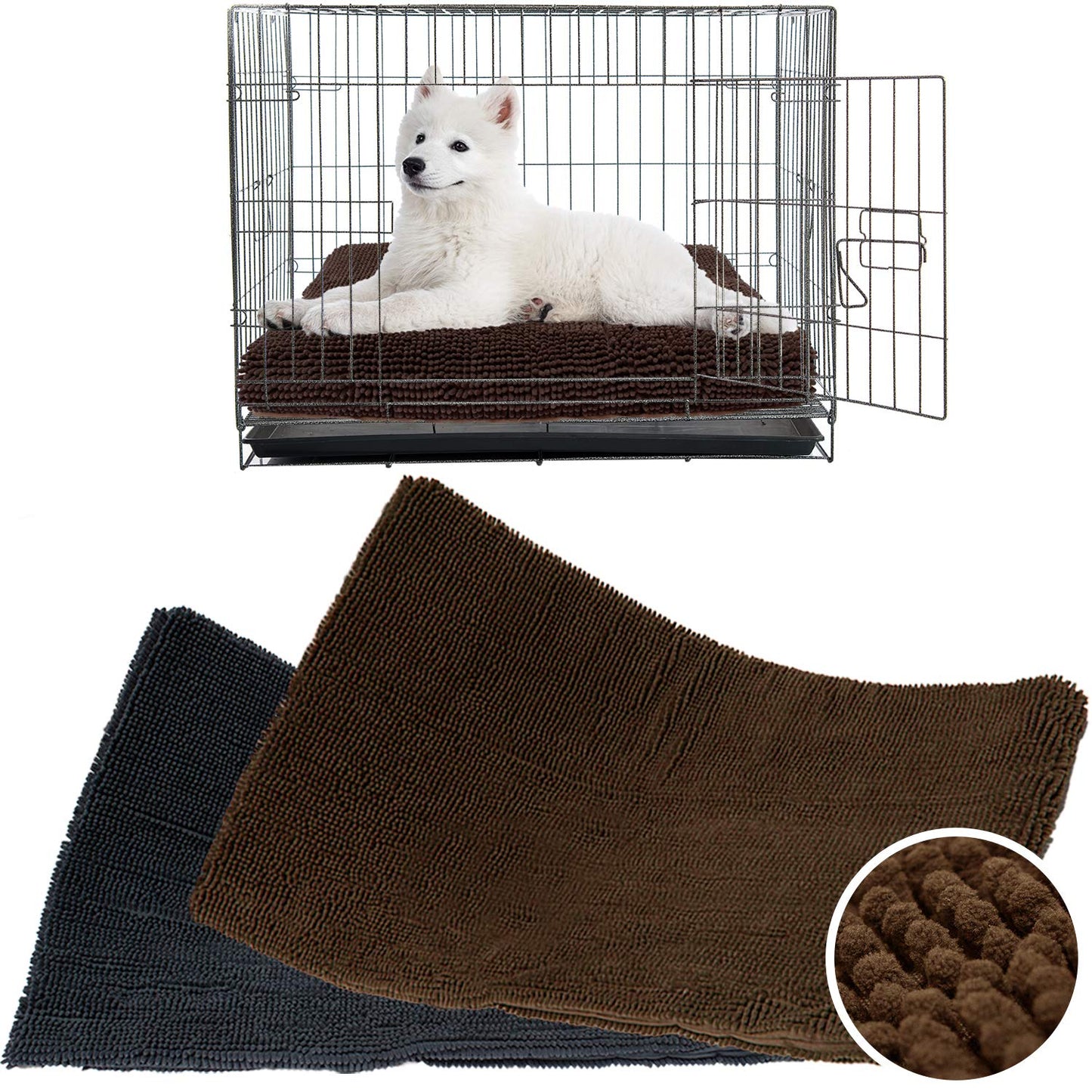 My Doggy Place - Ultra Absorbent Tough Thick Microfiber Chenille Dog Pet Crate Padded Mats for Pets Kennel Pad (Charcoal, Brown) (Sizes: 35x22, 41x27, 47x29)