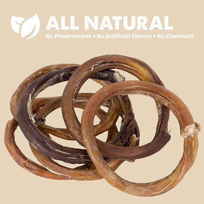 All Natural Bully Stick Rings Value Packs - Healthy Grain Free Grass Fed Beef Dog Dental Chew Treat (6 Pack, 12 Pack, 24 Pack)
