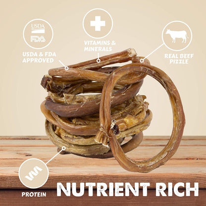 All Natural Bully Stick Rings Value Packs - Healthy Grain Free Grass Fed Beef Dog Dental Chew Treat (6 Pack, 12 Pack, 24 Pack)