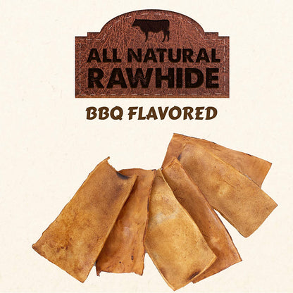 All Natural BBQ Rawhide Bulk Chew Treats, Long Lasting, Large Thick Cut Beef Rawhide Chips (3" x 7" in, 3 LB)