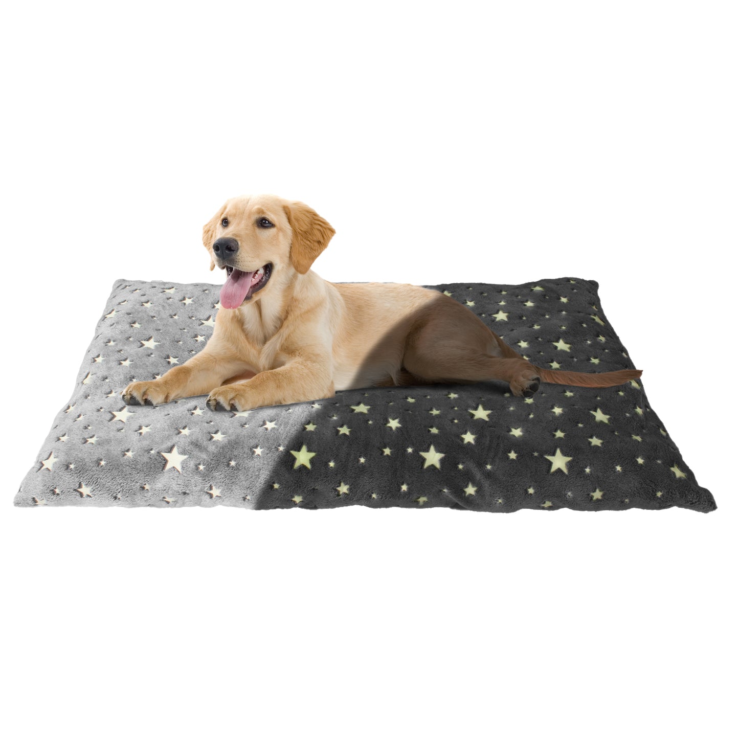 Glow in The Dark Rectangular Pet Bed, Plush Calming Orthopedic Cushion, Washable Kennel Crate Mattress Design for Dogs and Cats