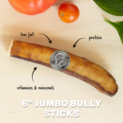 6 Inch Jumbo Thick Bully Sticks - 100% Natural Dog Chew Treat