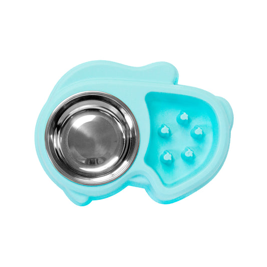 Slow Feed Anti-Choke Pet Bowl Feeder with Stainless Steel Metal Dog Water Bowl - Prevents Pets Eating Quickly Avoids Bloat - Squirrel Pattern