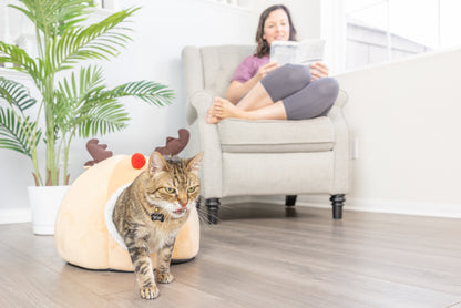 Cat Cave House Bed with Warm Mat - Multi-Color Options