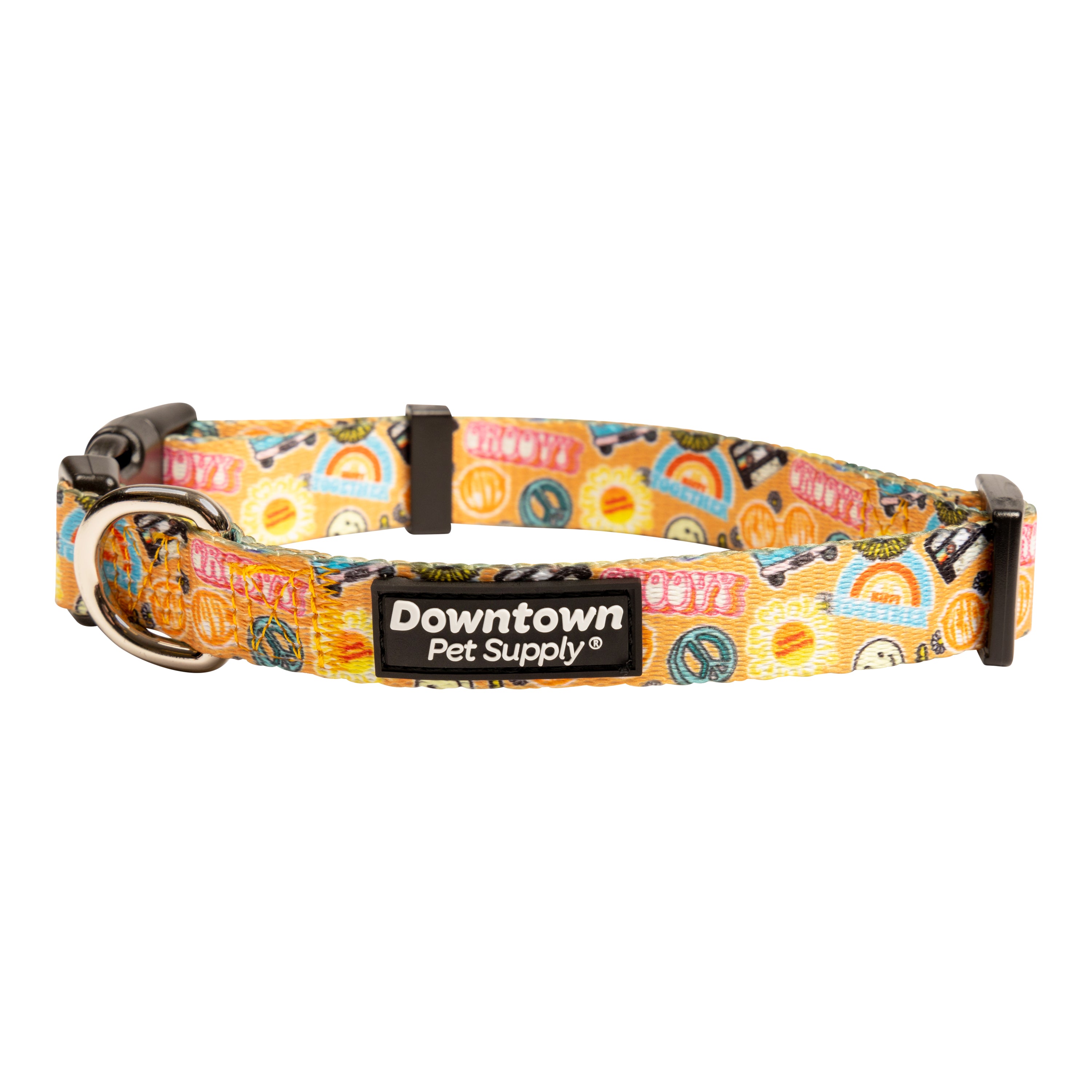 Good Vibes Pattern - Dog Collar with Premium Nickel Plated D-ring