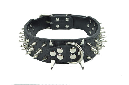 2" Wide Large Premium Leather Spiked Dog Collar