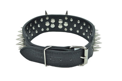 2" Wide Large Premium Leather Spiked Dog Collar