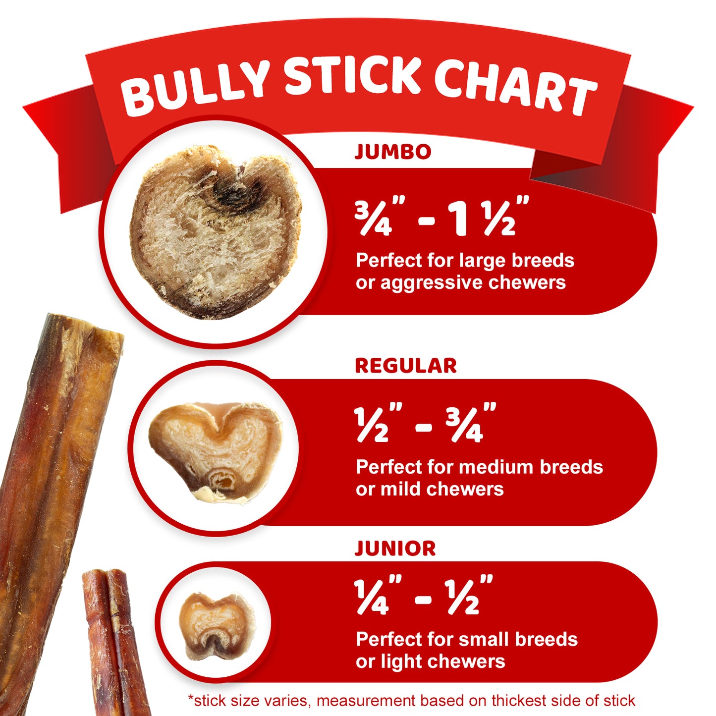 6" and 12" Junior Bully Sticks - Natural Dog Chew Treat - By Pack