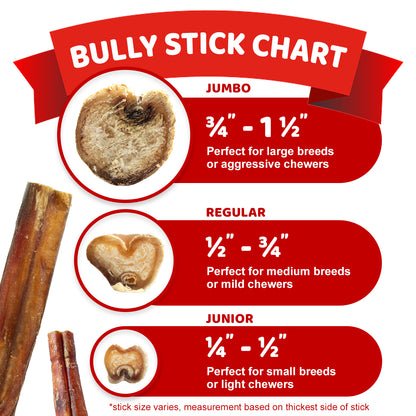 12" Bully Sticks - 100% Natural Dog Chew Treats - Multi-Pack Options