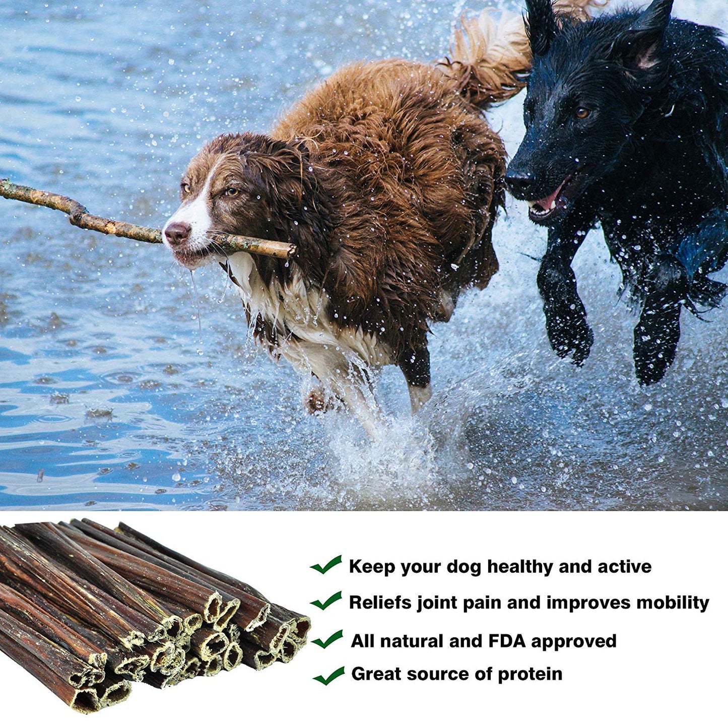 All Natural Dog Beef Gullet Sticks Treats - Healthy Joint Support Chews