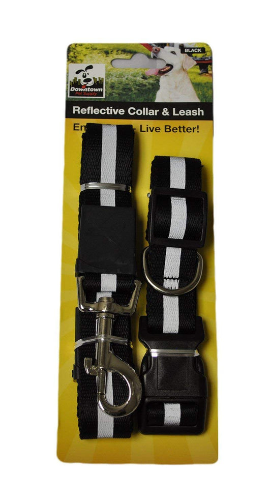 Adjustable Reflective Nylon Dog Collar and Leash - Multi-Color Options