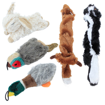 Stuffed Dog Toy Gift Big Bundle 5-Pack with Duck, Rabbit, Pheasant, Fox, Racoon - Plush and Durable for Small, Medium, and Large Dogs