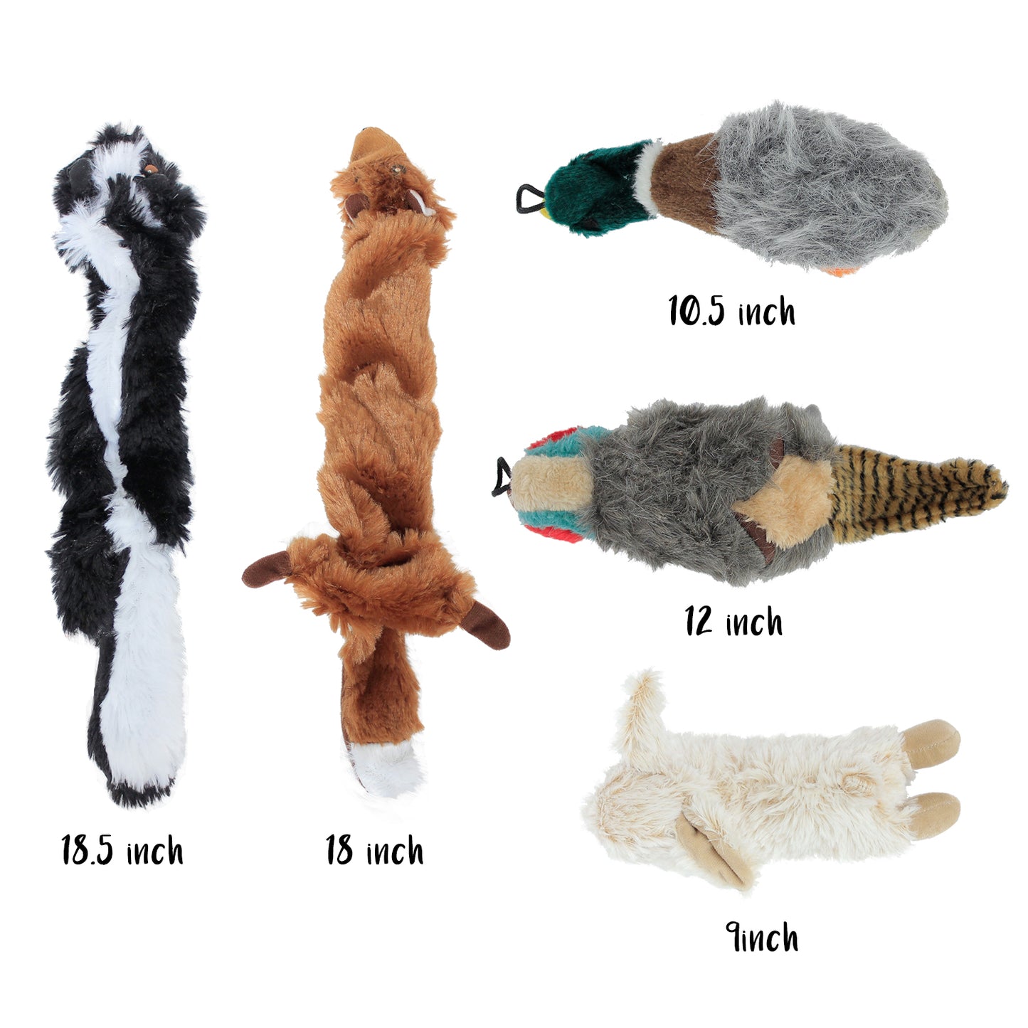 Stuffed Dog Toy Gift Big Bundle 5-Pack with Duck, Rabbit, Pheasant, Fox, Racoon - Plush and Durable for Small, Medium, and Large Dogs